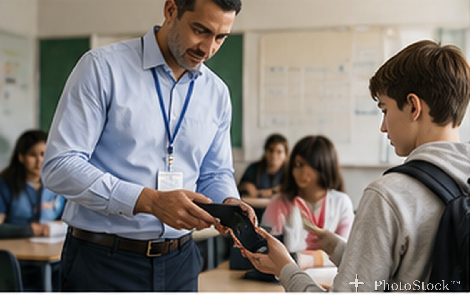 Student handing in a smartphone at school