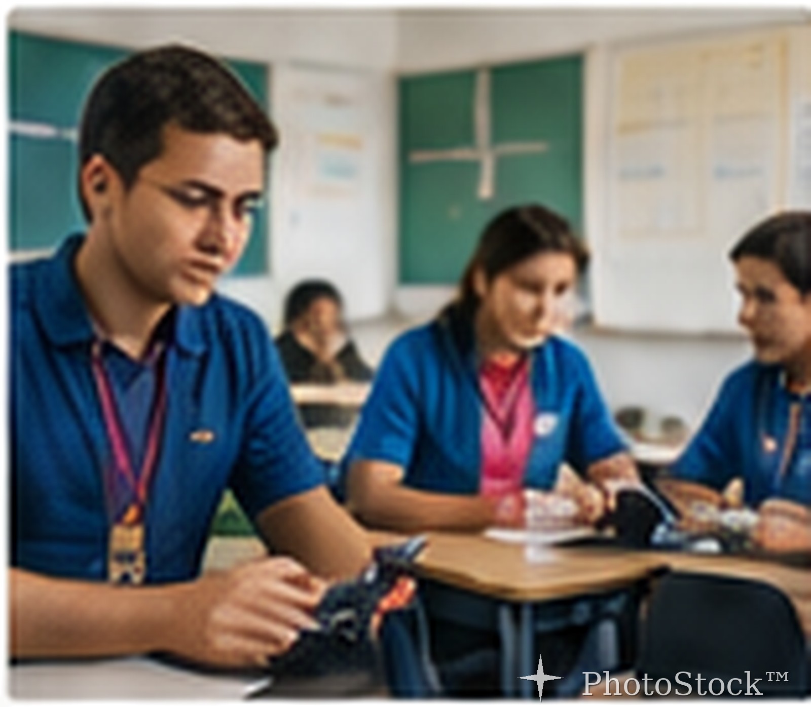 Students following a phone-free classroom routine
