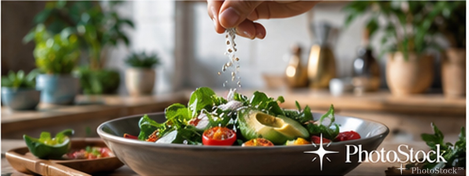 Fresh salad in a sunlit kitchen